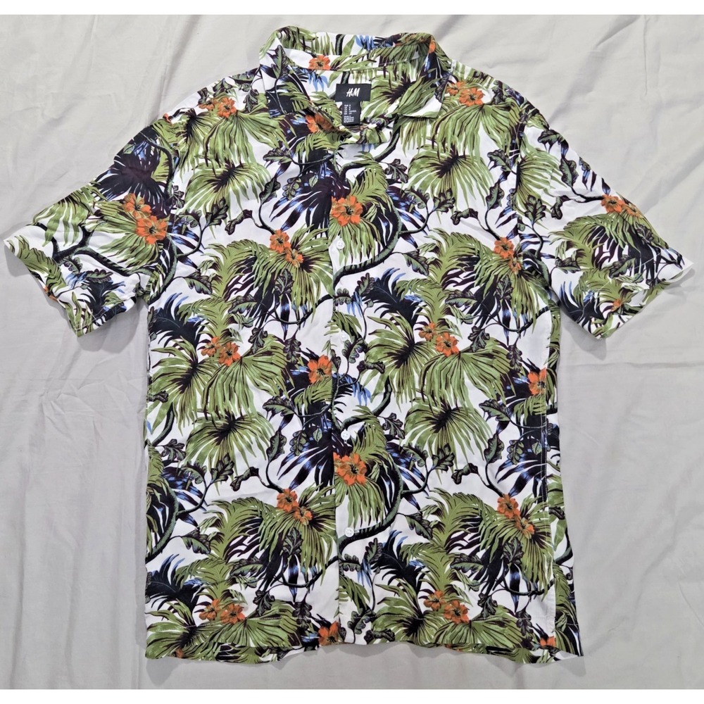 H&M Men's Hawaiian Shirt‎ Palm Tree Print Button Up Short Sleeve Resort Size S